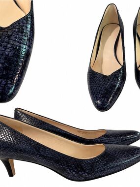 Cole Haan Grand OS Navy Black Snake Print Leather Heels Size 10